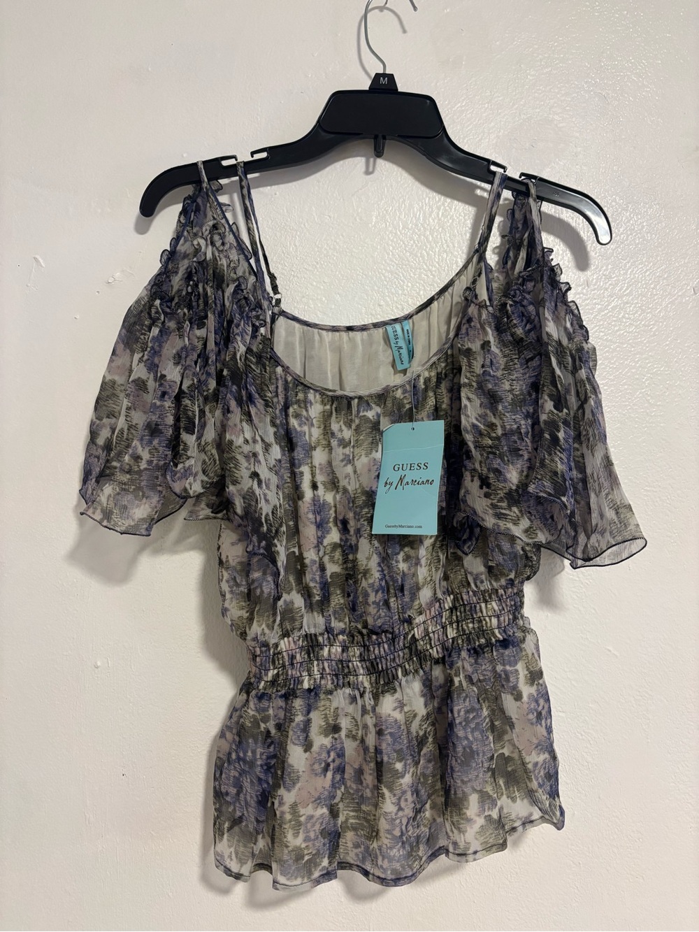 GUESS by Marciano Women's Floral Off-Shoulder Ruffle Top - Purple/Olive Fairy